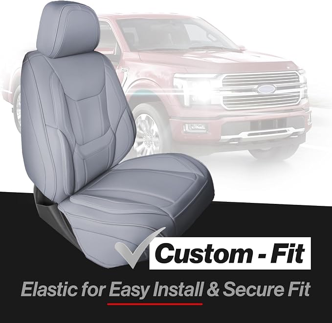Coverland Custom Truck Car Seat Covers Full Set for [2004-2007 F-250 F-350 Super Duty Crew Cab Captain Seats] - Protector Water Resistant Leather Memory Form Back Support [Full Set-Gray]