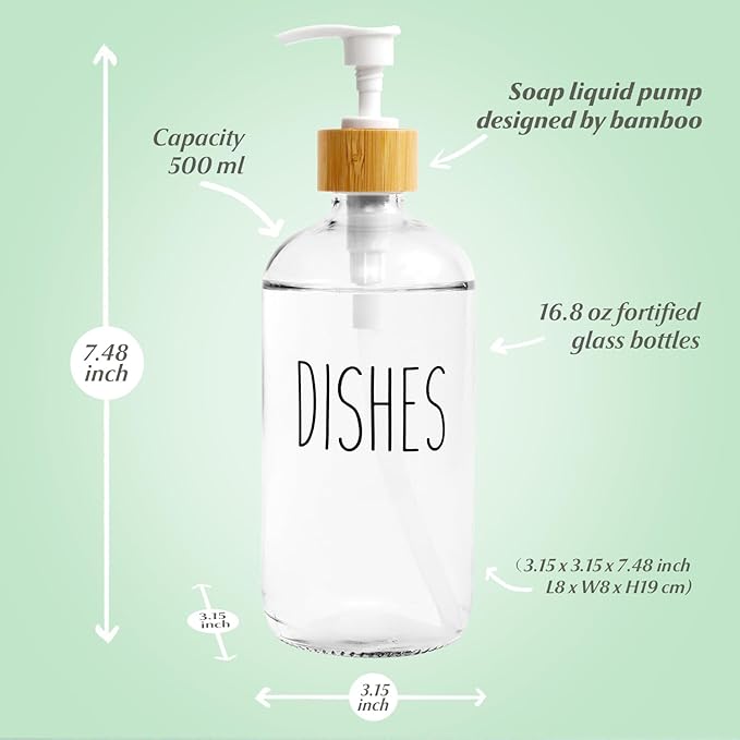 LOOCHICA 2 Pack Clear Glass Soap Dispenser
