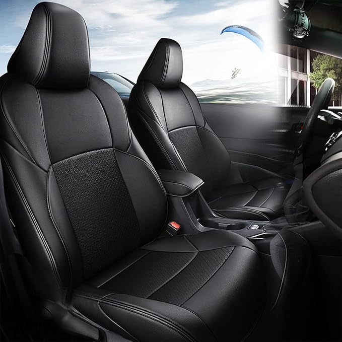 CocheFamilia Custom Fit Corolla Car Seat Covers for Select Toyota Corolla 2023 2024 2025 Hybird SE & 2023 2024 Hybird Nightshade - Full Set,Leather(Black)