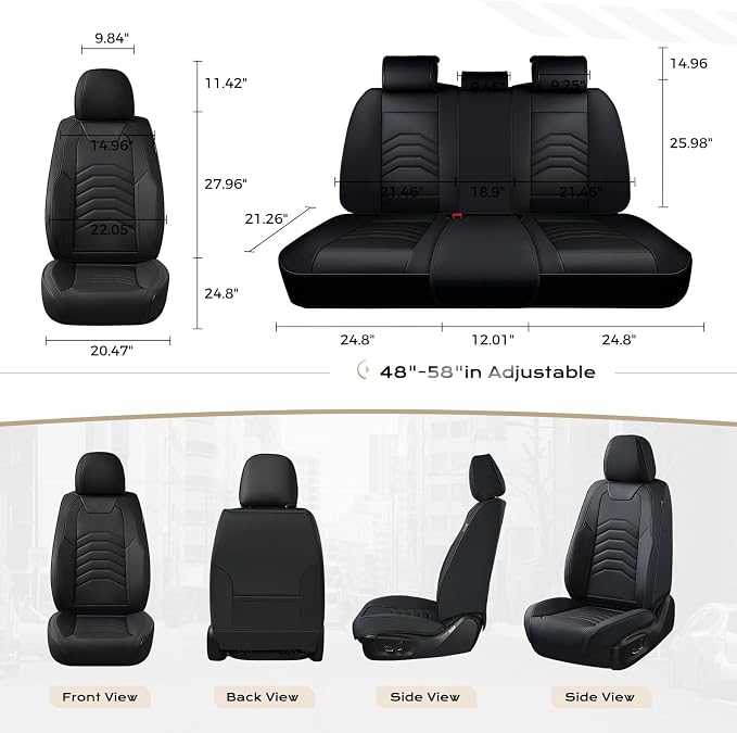 Coverado Car Seat Covers, 5 Seats Black Seat Covers for Cars, Front and Back Seat Cover for Cars Luxury Faux Leather Waterproof Seat Covers Car Seat Protector Universal Fit for Most Cars Trucks SUV