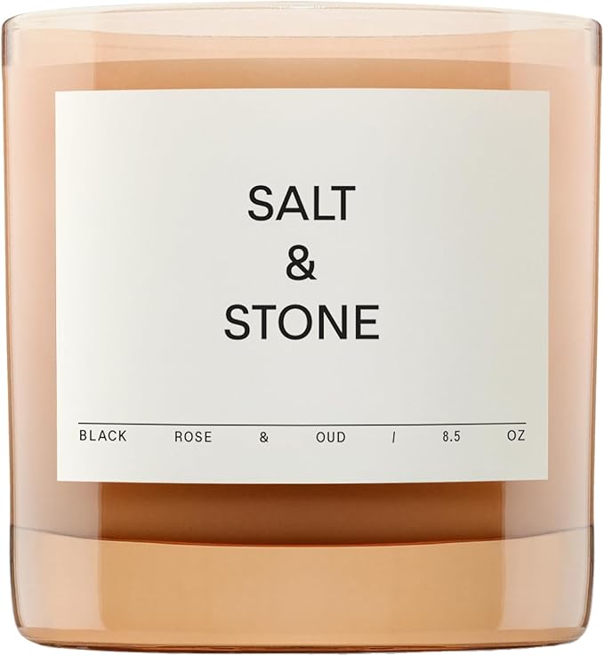 SALT & STONE Scented Candle for Women & Men | Hand-Poured, Aromatic & Fragrant | Coconut & Soy Blend Wax | 100% Cotton Wick | Long-Lasting 50 Hour Burn Time (8.5 oz) (Black Rose & Vetiver)
