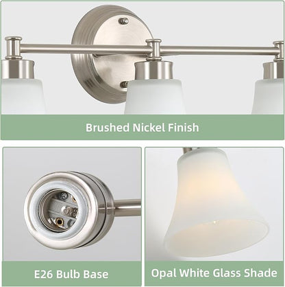 LOUSACE 3 Light Bathroom Vanity Light Vintage Brushed Nickel Bathroom Lighting