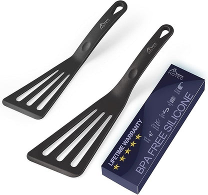 HOTEC 600℉ Heat Resistant Silicone Slotted Fish Turner Spatula Set, BPA Free
