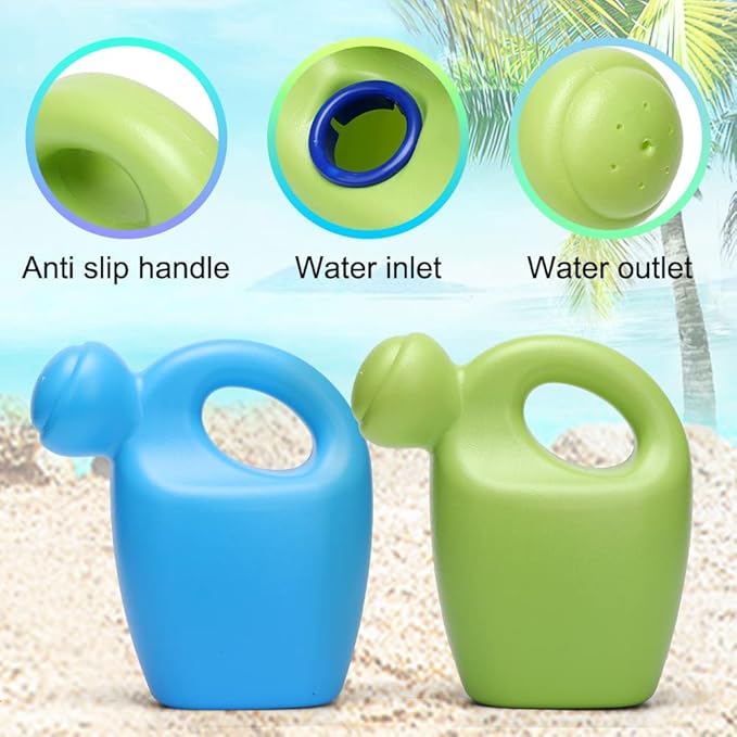 Beach Sand Watering Can Toy for Kids, Havy Duty Plastic Water Can for Garden Beach Bath Play Time, Water Can Garden Sandbox Tools for Boys Girls, 2PCS - Blue Green