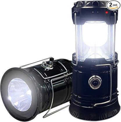 2-Pack Collapsible Camping Lantern XTAUTO Solar USB Rechargeable Portable Lightweight Waterproof LED Flashlight Survival Kits for Indoor Outdoor Home Emergency Light Power Outages Hiking Hurricane