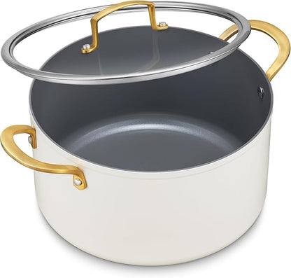 BEZIA 8 Quart Ceramic Stock Pot, Non Toxic Soup Pots