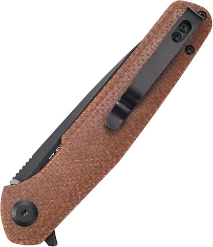 Sitivien ST102 Folding Knife, D2 Steel Blade+Micarta Handle EDC Tool Knife for Outdoor, Camping, Hunting, Survival (Brown) …