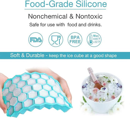 Azyh Ice Cube Trays with Lid, 2 Pack Silicone Ice Cube Trays with Lid-37 Grid