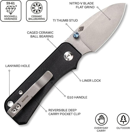 CIVIVI Baby Banter Pocket Folding Knife for EDC, 2.34" Blade Small Knife with Titanium Thumb Stud Opener C19068S-1