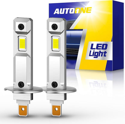 AUTOONE H1 LED Light Bulb, 400% Super Brighter 1:1 Halogen Size, 6500K White Fog Bulbs, Plug and Play, Pack of 2