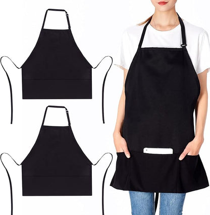 Jubatus 2 Pack 3 Pockets Adjustable Bib Apron Chef Kitchen Cooking Aprons