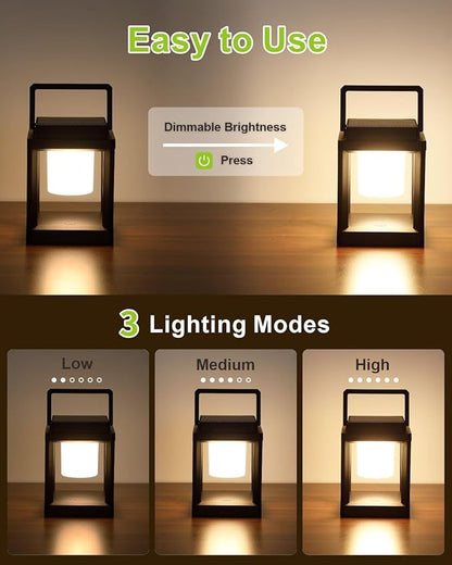 Outdoor Table Lamp, Led Lamps for Nightstand, Solar Lanterns Outdoor Hanging for Patio Waterproof, Cordless Battery Operated Lamp, Rechargeable Solar Lantern for Reading, Decor, Camping
