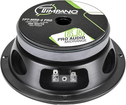 Timpano 6.5 Inch Shallow Midrange Speaker 500 Watts TPT-MR6-4 PRO Bundle 6.5 Midrange Speakers 4 Ohm Shallow Mount Car Audio Speaker, Pro Audio Loudspeaker Compact for Doors (Pair)