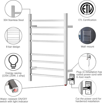HEATGENE Towel Warmer, Heated Towel Warmer Rack, Wall-Mounted Hardwired/Plug-in