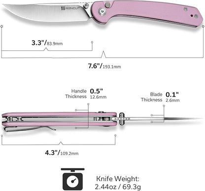 SENCUT Skelfin Pocket Knife for EDC, Folding Knife with 3.3'' Blade & G10 Handle, for Camping Hiking S25007-3(Powder Pink)