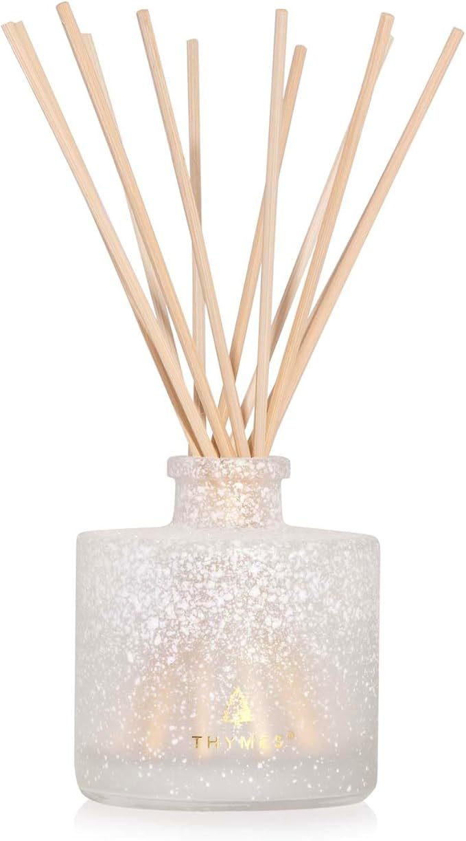 Thymes Frasier Fir Reed Diffuser Set – Includes Reeds, Fragrance Oil, and Frosted Glass Bottle – Fragrance Oil Diffuser – Room Fresheners – Luxury Home Decor – White (Flocked, 4 fl oz)