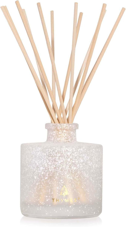 Thymes Frasier Fir Reed Diffuser Set – Includes Reeds, Fragrance Oil, and Frosted Glass Bottle – Fragrance Oil Diffuser – Room Fresheners – Luxury Home Decor – White (Flocked, 4 fl oz)