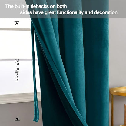 JIUZHEN Teal Velvet Curtains 72 inches Blackout Curtains