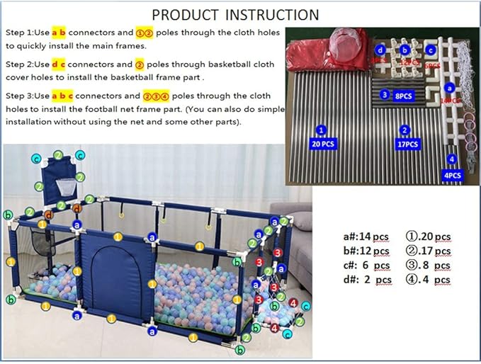 Gaorui Large Kids Baby Ball Pit - Portable Indoor Outdoor Baby Playpen Toddlers Children Safety Play Yard Fun Activities Popular Toys (Not Includes Balls) (Red)
