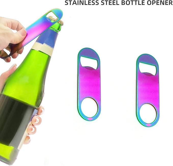 Rainbow Color Stainless Steel Flat Bottle Opener, Sturdy and Durable 2 Pcs to