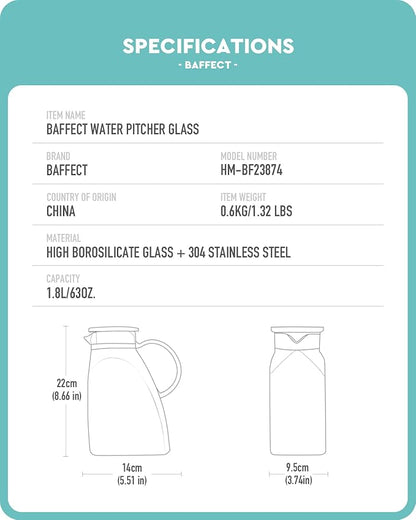 Baffect Water Pitcher, High Borosilicate Glass Jug