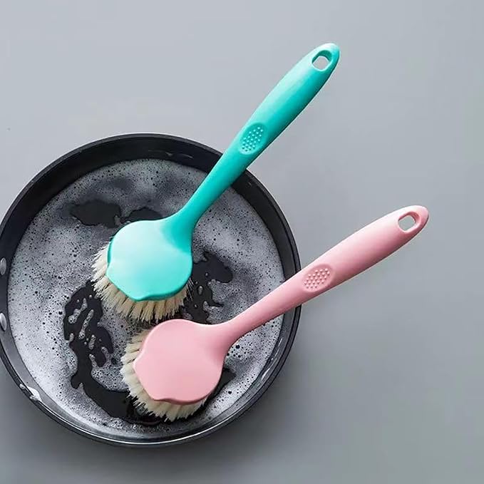 2 Pack Kitchen Dish Brush with Handle – Long Handle Scrubber with Tough Bristles