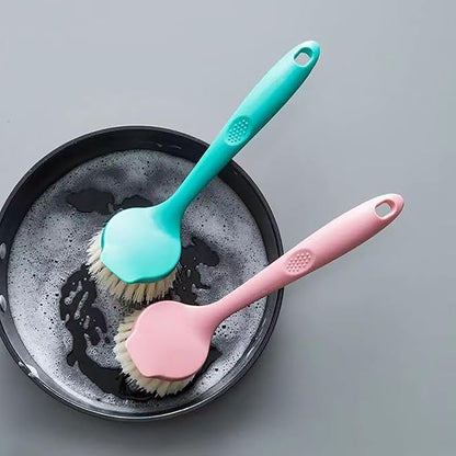 2 Pack Kitchen Dish Brush with Handle – Long Handle Scrubber with Tough Bristles