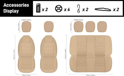 CAROMOP Faux Leather Car Seat Covers Full Set,Luxury and Comfortable Covers for Cars,Split Bench Compatible Car Interior Covers,Universal Fit for Suvs,Vans,Trucks,Airbag Compatible(5-Seat Beige)