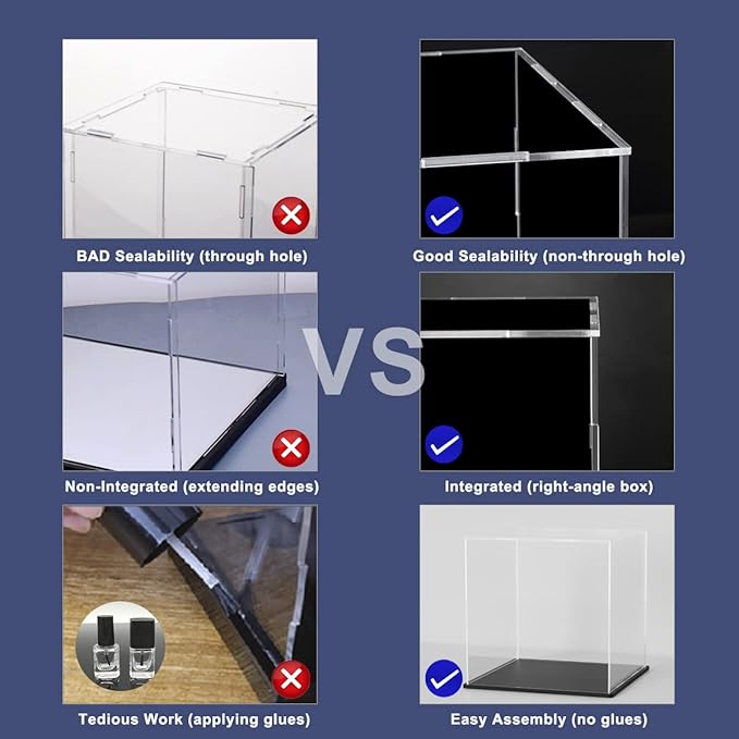 SVENJBB Acrylic Display Case, 12x10x12 Inch Cube Acrylic Boxes for Display, Clear Display Cases with Matte Black Base and Lid for Collectibles and DIY Crafts House Kit