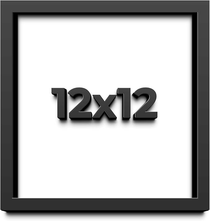 12x12 Shadow Box Frame Black | 1 Inch Deep Solid Wood Shadowbox Display Frame |