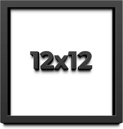 12x12 Shadow Box Frame Black | 1 Inch Deep Solid Wood Shadowbox Display Frame |
