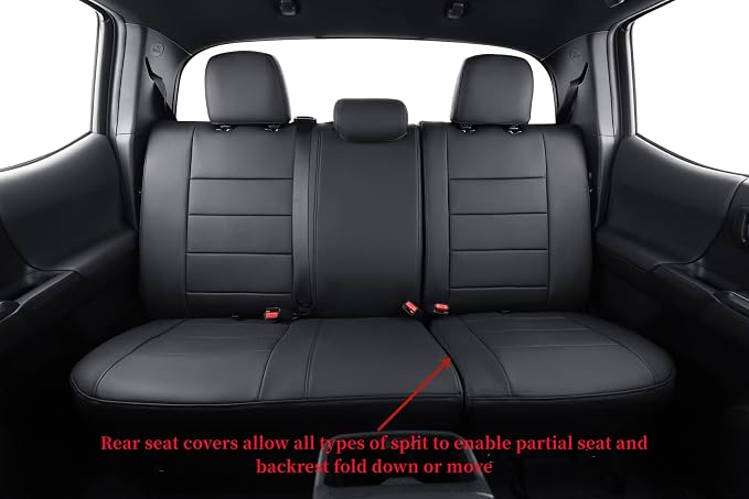 coverdream Tacoma Seat Covers Custom Fit for 2005-2011 Toyota Tacoma Double Cab/Crew Cab (Regular Seats),Fully Covered Faux Leather Seat Protector-Full Set (Black)
