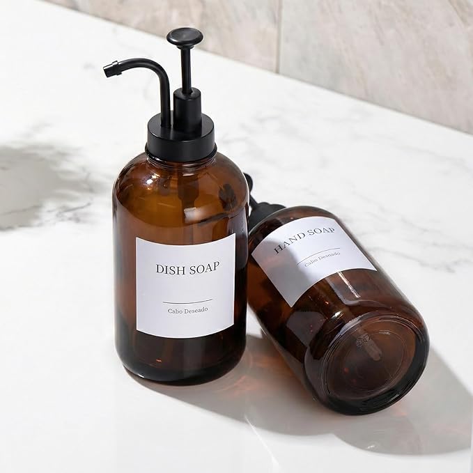 Glass Soap Dispenser with Pump, Dish and Hand Soap Dispenser