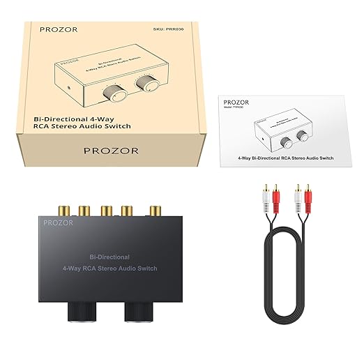 PROZOR 4-Way Stereo L/R Sound Channel Bi-Directional Audio Switcher, 2 in 4 Out