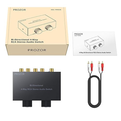 PROZOR 4-Way Stereo L/R Sound Channel Bi-Directional Audio Switcher, 2 in 4 Out
