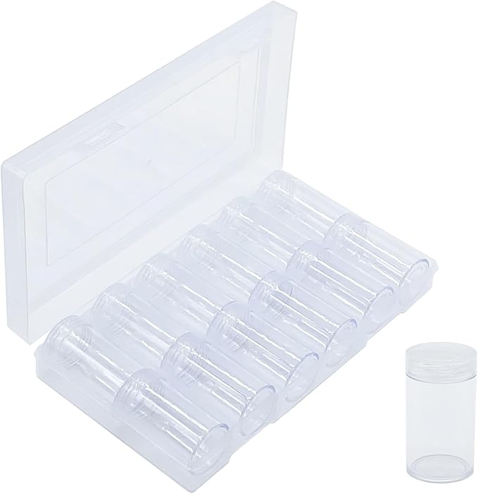 12 Pcs Round Plastic Coin Tubes with Box, Cent Nickel Dime Storage Tubes with Lid, Quarter Dollar Storage Holders Containers Coin Collecting Supplies