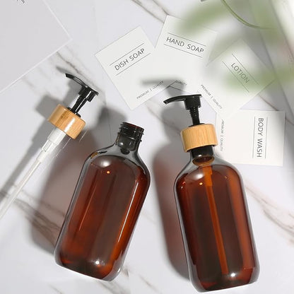 KASUNTING Amber Soap Dispenser Plastic, 17 Fl Oz Hand and Dish Dispenser Set
