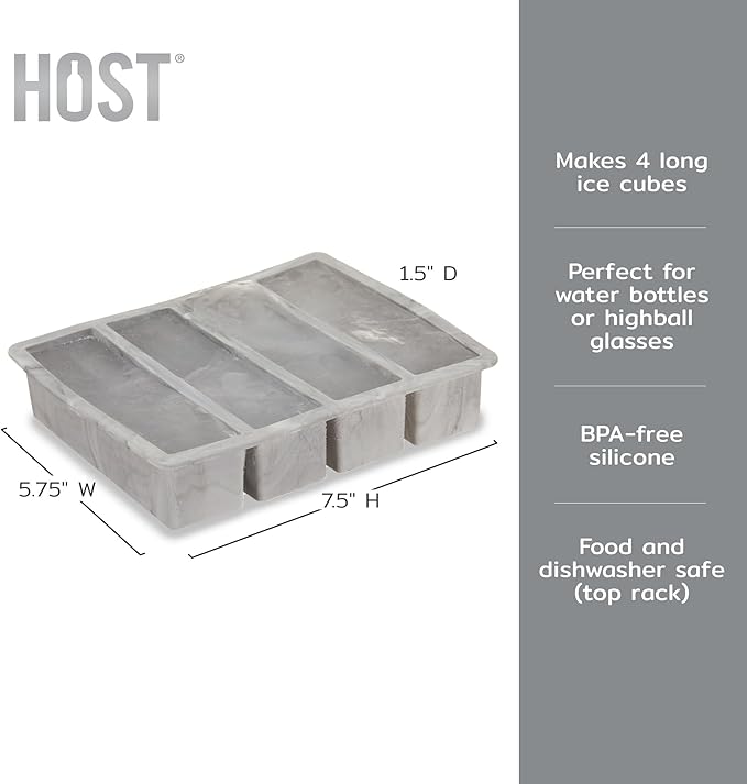 Host Ice Cube Tray, Makes Four 5-Inch Long Cubes, Durable Silicone Trays