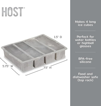 Host Ice Cube Tray, Makes Four 5-Inch Long Cubes, Durable Silicone Trays
