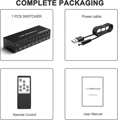 7 Way HDMI Switch 4k@60Hz HDMI Switcher 7 in 1 Out HDCP 2.0 Manual HDMI 2.0 Hub
