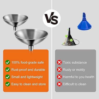 Small Funnel Set of 2, Stainless Steel Mini Funnel