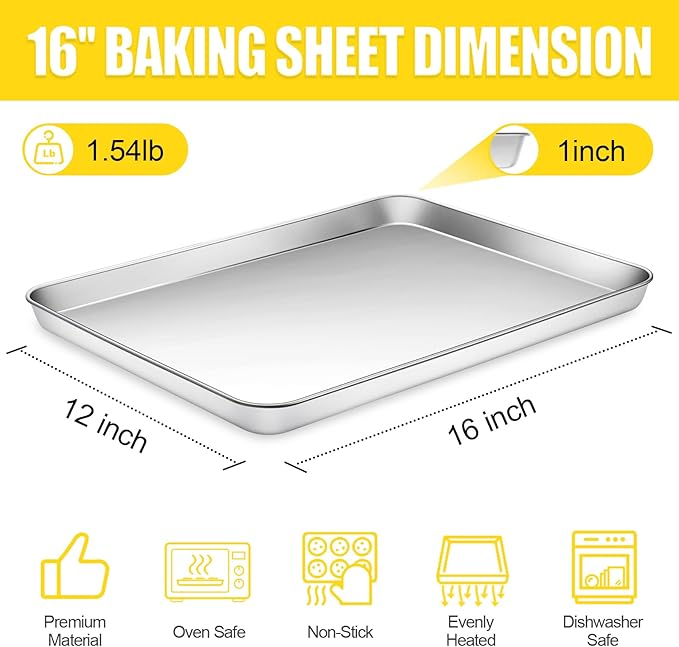 Terlulu Baking Sheet, Cookie Sheet, Stainless Steel Baking Pan, 2 Piece-16''x