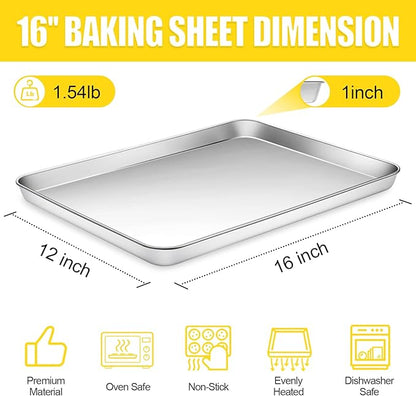 Terlulu Baking Sheet, Cookie Sheet, Stainless Steel Baking Pan, 2 Piece-16''x
