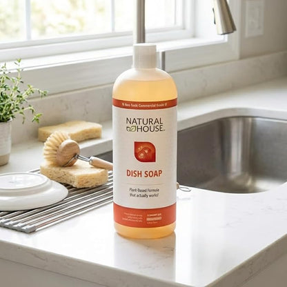 Natural House Scrubby - Plant-Based Enzyme Hand Dish Soap - Cuts Grease, Gentle on Hands - Septic-Safe, Plumbing-Friendly - Sensitive Skin Friendly - Citrus Scent - 32 oz