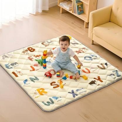 Baby Play Mats for Floor - 47”x47” Baby Play Mat - Playmat for Baby and Toddlers Infants - Thick Tummy Time Floor Mat & Machine Washable - Animals Alphabet