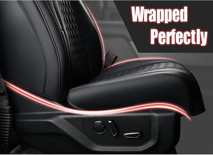 Coverado Full Set F150 Seat Covers, Waterproof Faux Leather Full Coverage Protector for 2015-2026 Ford F150 & 2017-2026 F250 F350 F450 Crew Cab, Black Truck Interior Car Seat Cushion Covers