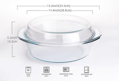 Round Tempered Glass Casserole Dish - 4QT