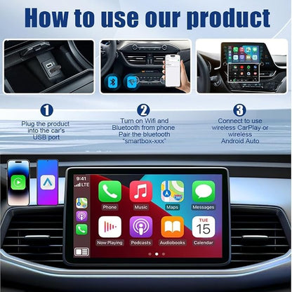 Wireless CarPlay Adapter 2-in-1 for Buick Enclave 2018 2019 2020 2021 2022 2023 2024 2025, USB Design Plug and Play Bluetooth Fast Connection Car Accessories,A