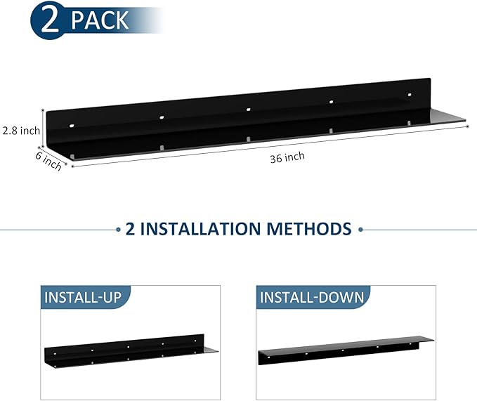 36 Inches Acrylic Long Wall Shelf Set of 2, Floating Shelf