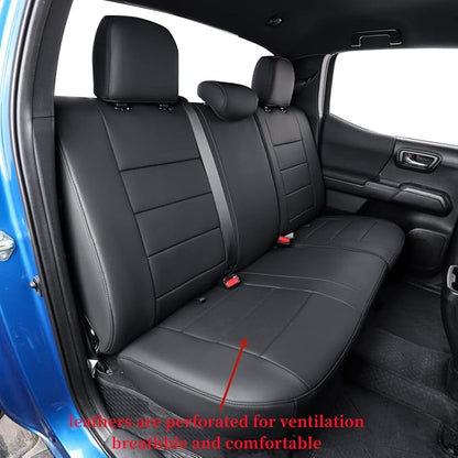 coverdream Tacoma Seat Covers Custom Fit for 2005-2011 Toyota Tacoma Double Cab/Crew Cab (Regular Seats),Fully Covered Faux Leather Seat Protector-Full Set (Black)